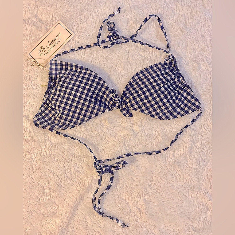 Shoshanna Swimwear NWT Bikini Top Size A Gingham Pattern Blue and White S XS